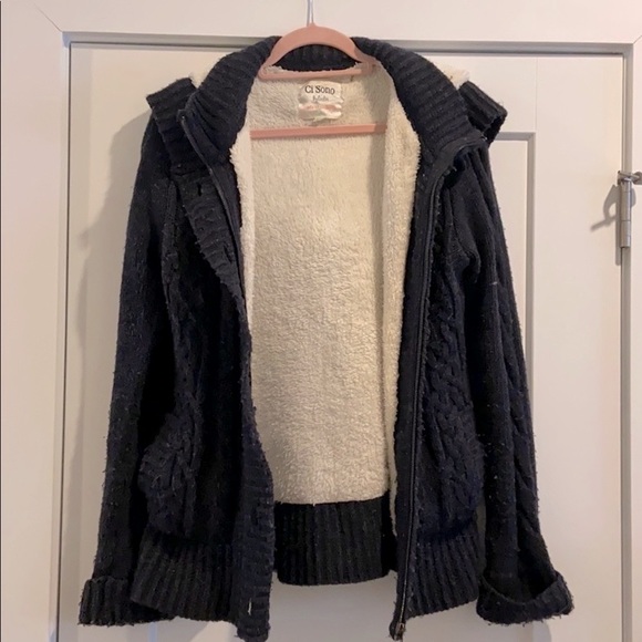 Hooded fleece lined sweater jacket.Zip & button up - Picture 3 of 4